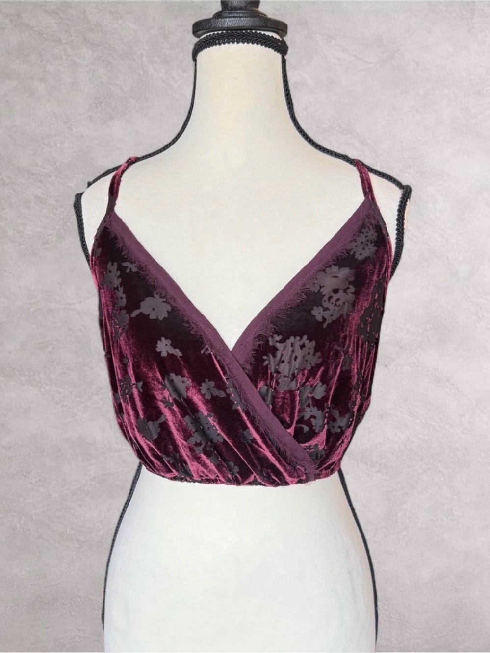 Kimchi Blue Burgundy Velvet Floral Surplice Crop Cami
